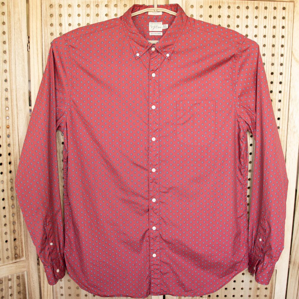 J Crew Mens Secret‎ Wash Re-Imagined Red Cotton Shirt Classic Mens SIZE XLT